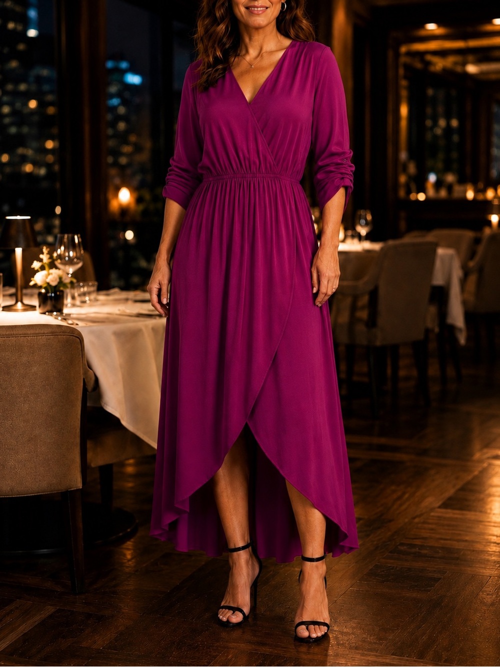 NWT Lane Bryant Magenta Faux Wrap High-Low Midi Dress